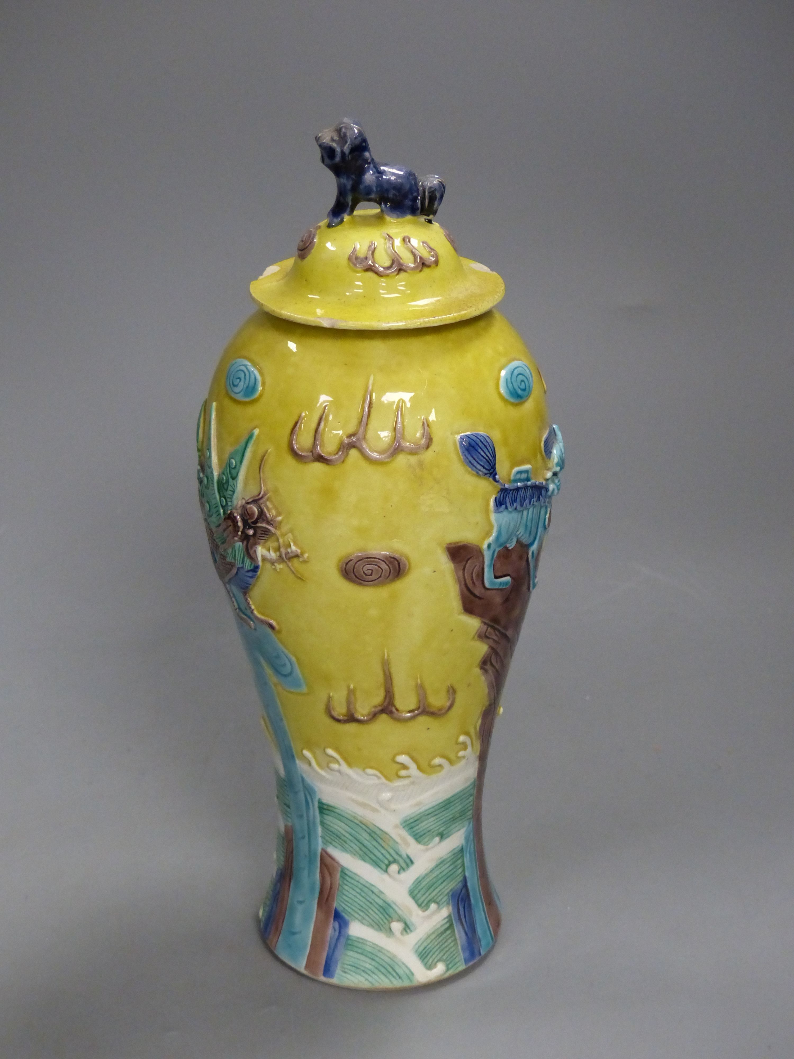 A Chinese polychrome glazed vase, Wang Bingrong seal mark, height 29cm, neck reduced